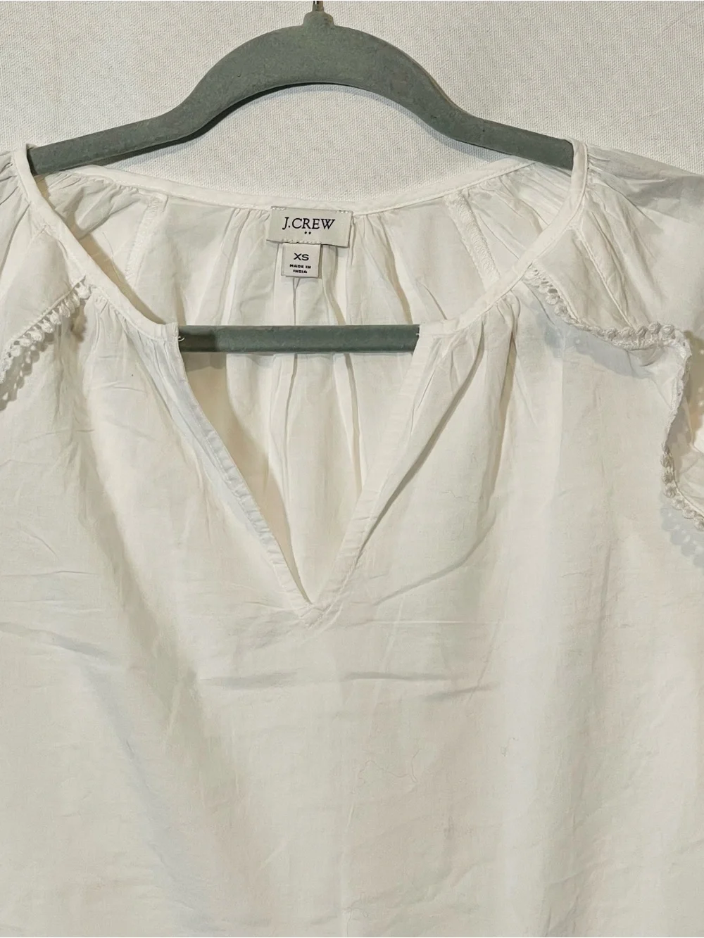 J. Crew White Cotton Split-Neck Peasant Blouse